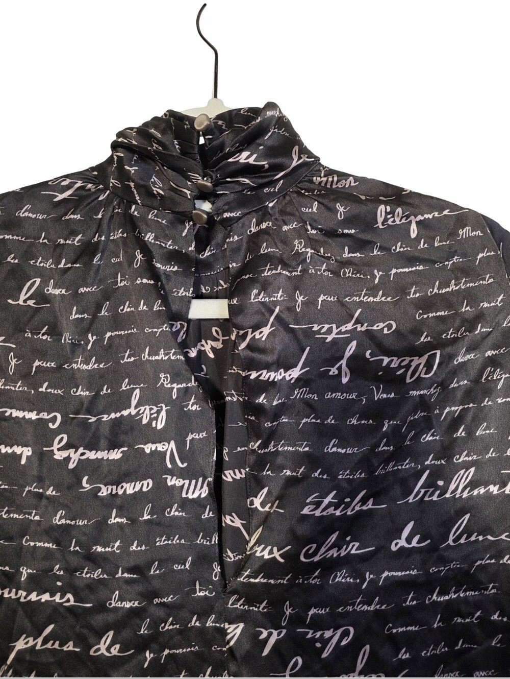 Cinq à Sept Love Note Script Print Ruffle Mock Neck Mini Dress Black Pink - Picture 8 of 11
